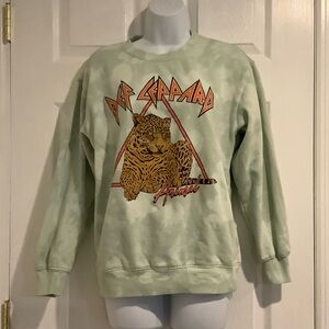 DEF LEPPARD Animal Women’s Green TieDye Concert 80’s 90’s Rock Sweatshirt Small